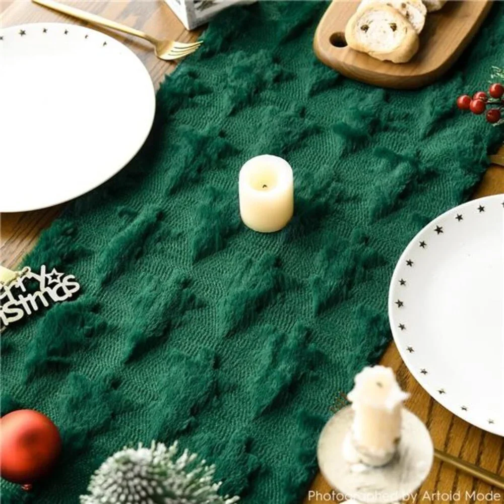 Christmas Trees Green Soft Plush Faux Fur Jacquard Christmas Table - Picture 4 of 8